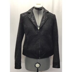 DKNY JEANS Wool Moto Jacket Size XS XSmall Biker Zipper Collar Faux Leather Coat